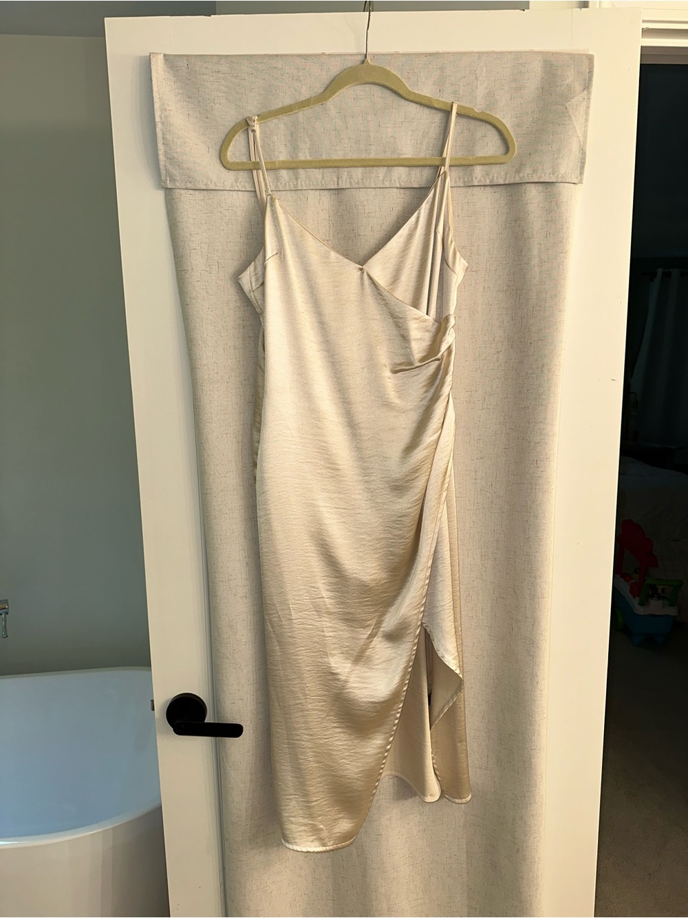 Lulu's Champagne Satin Wrap Midi Dress